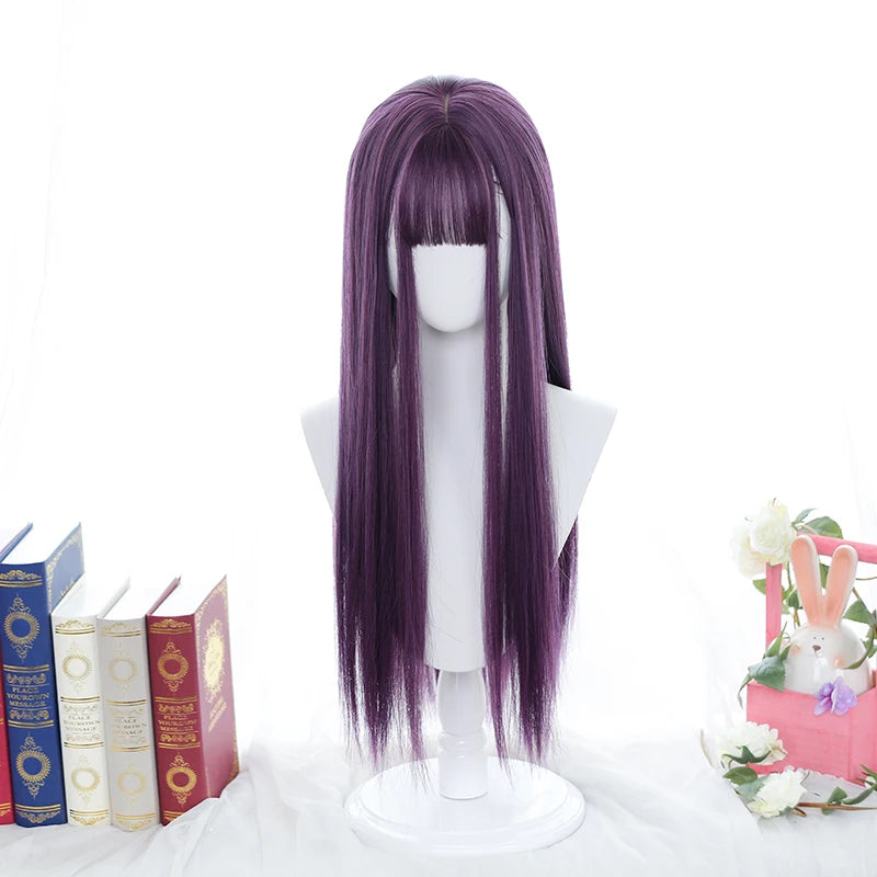 LANLAN Long Straight Purple Wig With Bangs Synthetic Hair Wigs Bang With Wig For Women Lolita Anime Cosplay Heat Resistant Wigs
