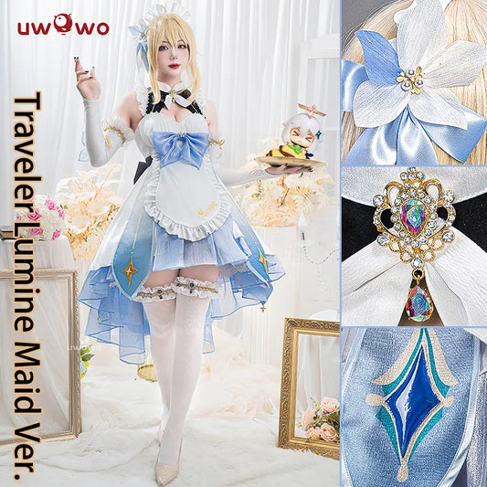 In Stock UWOWO Traveler Lumine Cosplay Maid Costume Game Genshin Impact Cosplay Maid Ver. Lumine Maid Dress Halloween Costumes