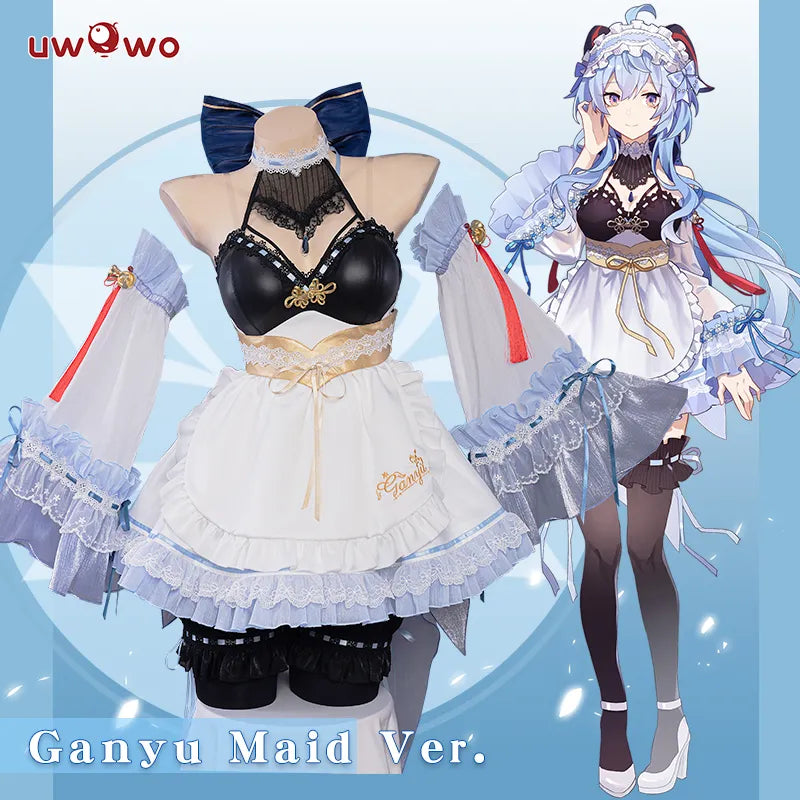 In Stock UWOWO Ganyu Cosplay Maid Dress Game Genshin Impact Cosplay Ganyu Maid Halloween Costumes Genshin Fanart Maid Outfit