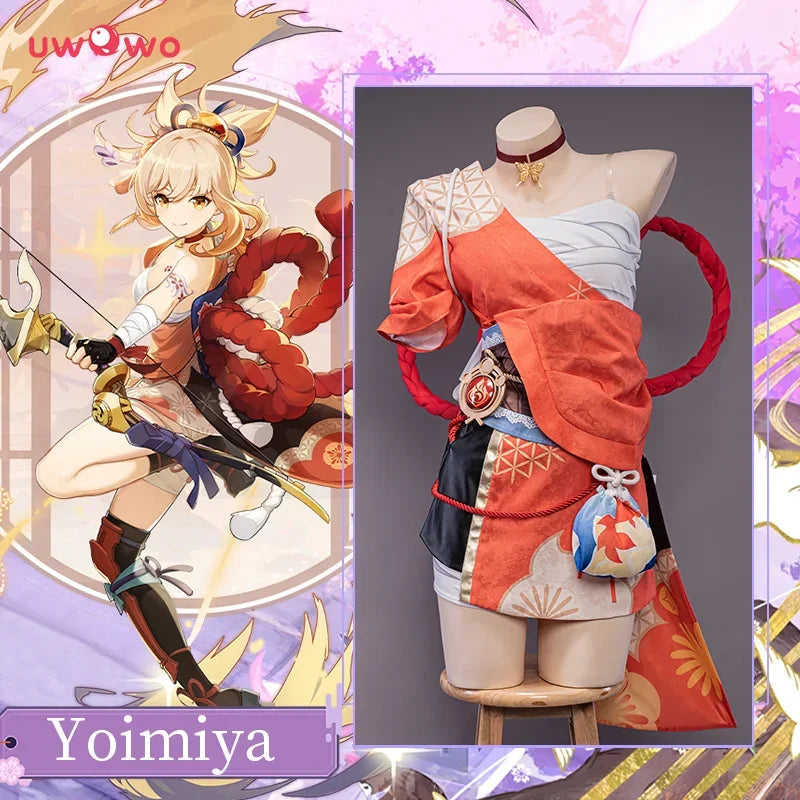 In Stock UWOWO Yoimiya Cosplay with Bow Game Genshin Impact Cosplay Female Fashion Battle Dress Halloween Costume Women Outfits