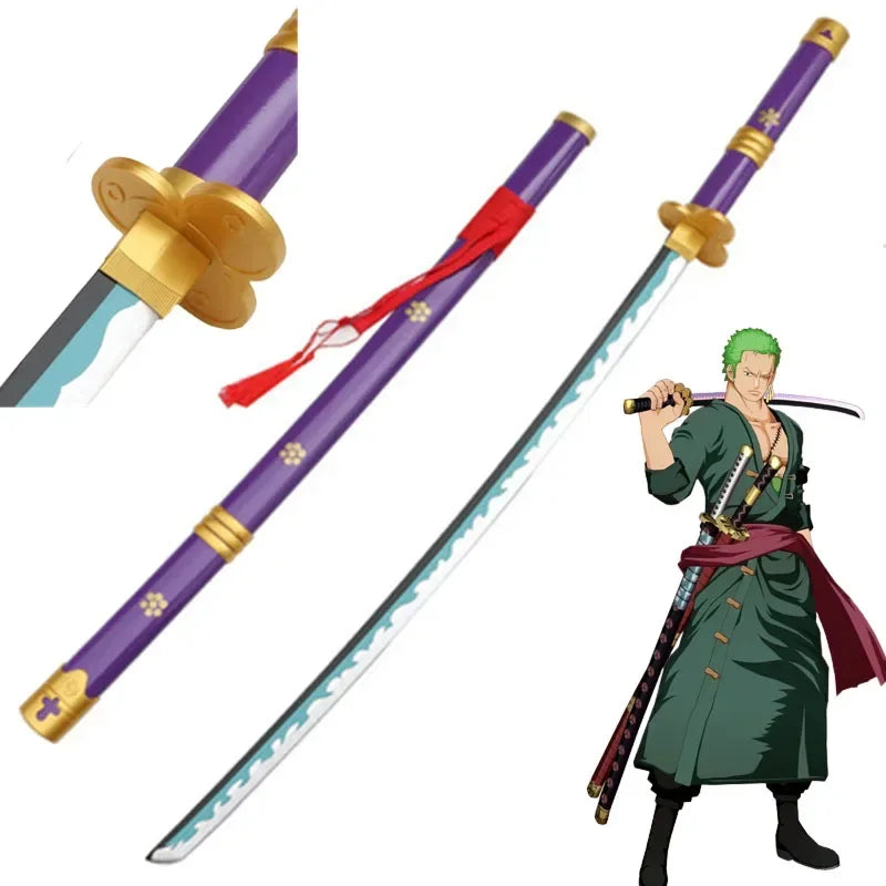 Hotest Cosplay OP Roronoa Zoro  Black/White Yama Demon  2nd Kitetsu Sauron Purple Ghost Weapon Wood Sword 104cm  Prop