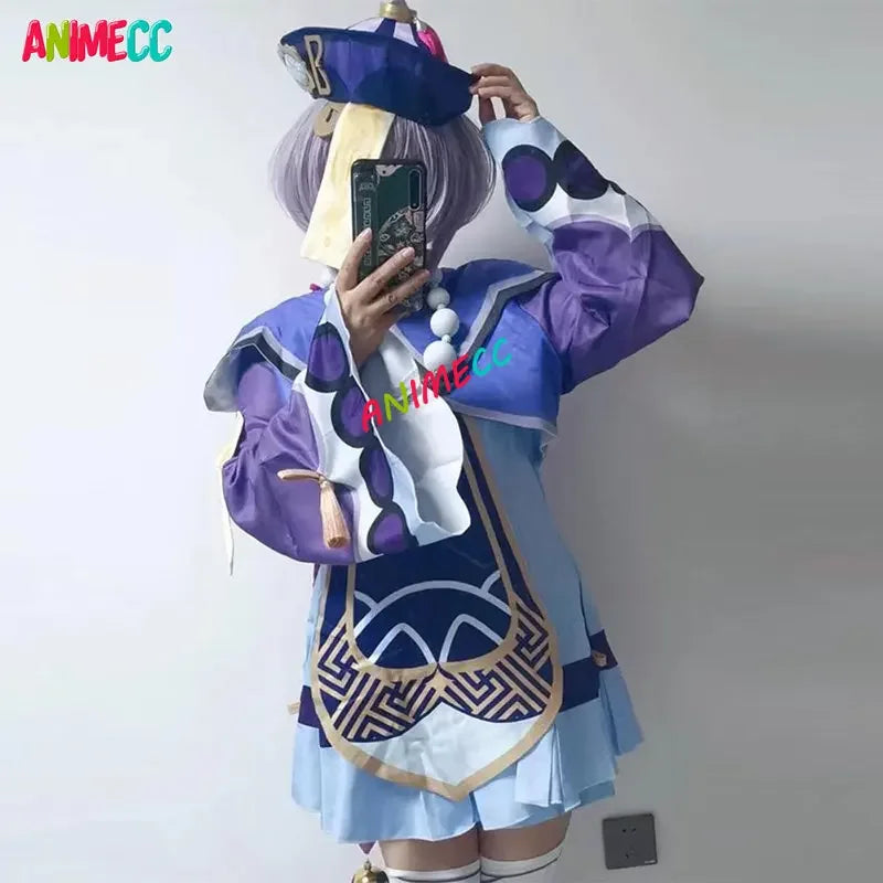 ANIMECC Qiqi Genshin Impact Cosplay Costume Wig Zombie Girl Dress Hat Anime Game Halloween Christmas Party for Clothe Women Gilr