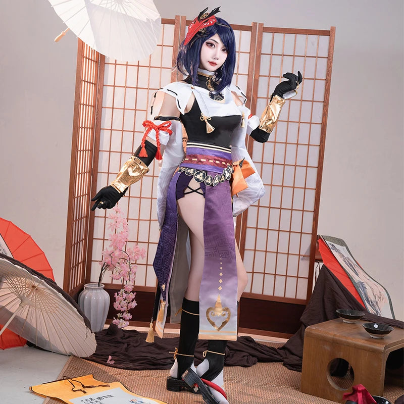 ROLECOS Kujou Sara Cosplay Costume Genshin Impact Sara Cosplay Costume Women Dress Outfits Halloween Full Set with Red Headwear