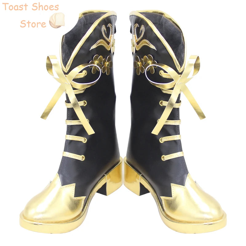 Game Twisted Wonderland Epel Felmier Cosplay Shoes Golden High Heel PU Shoes Halloween Carnival Boots Cosplay Costume Prop