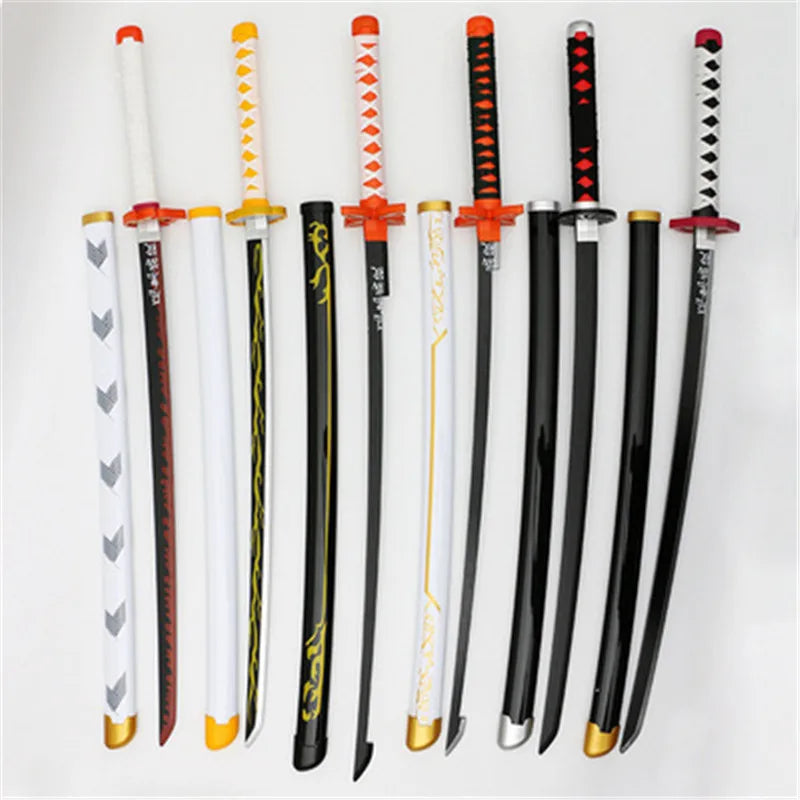 Cosplay Anime Kimetsu no Yaiba Sword Weapon Demon Slayer Kanroji Mitsuri Agatsuma Zenitsu Sword 1:1 Wood Prop 104cm Katana