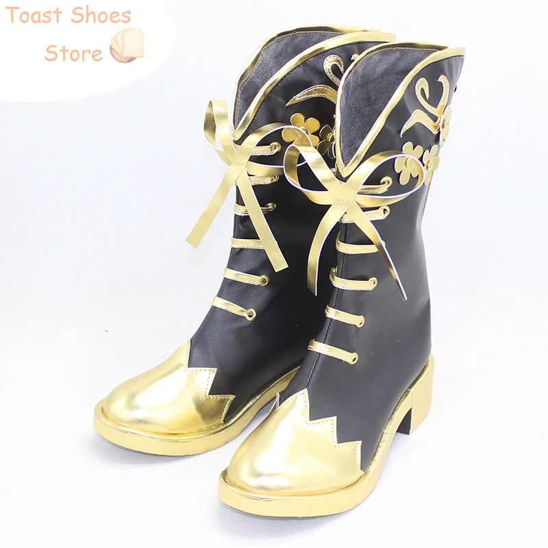 Game Twisted Wonderland Epel Felmier Cosplay Shoes Golden High Heel PU Shoes Halloween Carnival Boots Cosplay Costume Prop