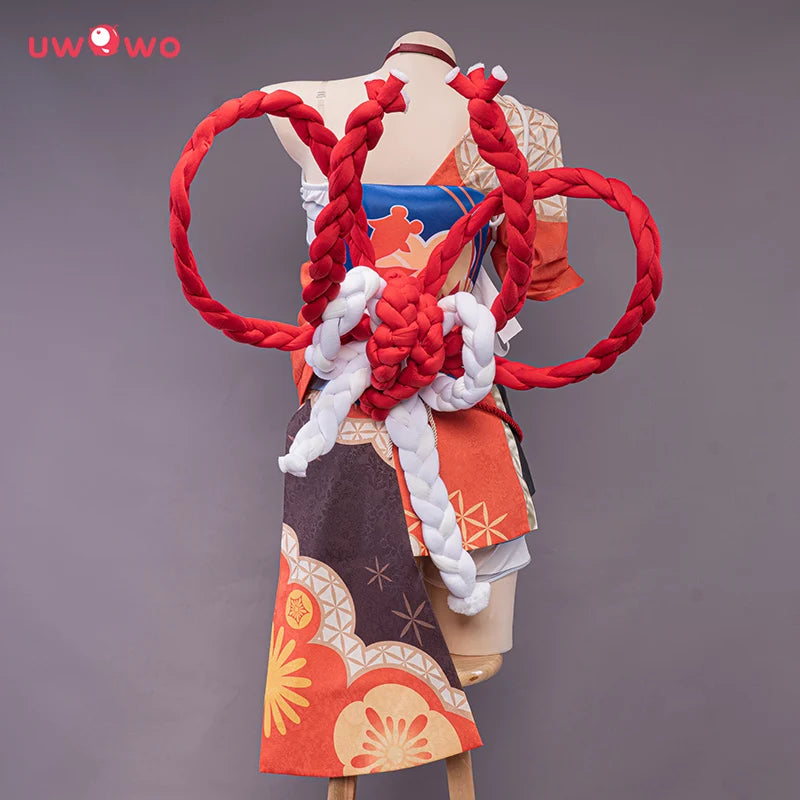 In Stock UWOWO Yoimiya Cosplay with Bow Game Genshin Impact Cosplay Female Fashion Battle Dress Halloween Costume Women Outfits