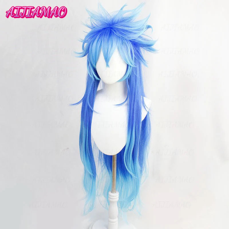 High Quality Idia Shroud Cosplay Wig Twisted Wonderland Long Blue Curly Heat Resistant Synthetic Hair Halloween Party Wigs
