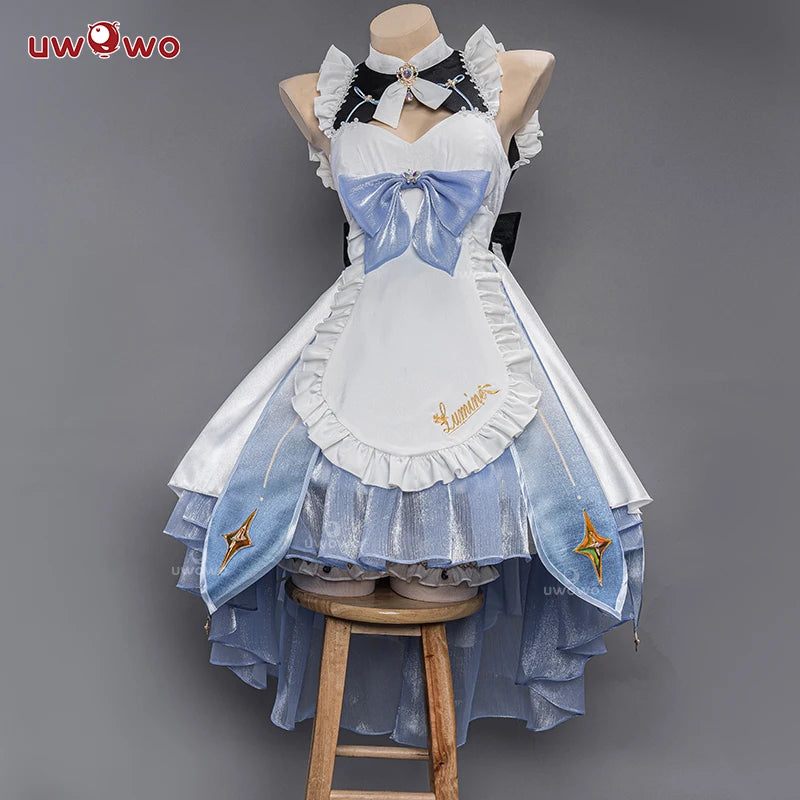 In Stock UWOWO Traveler Lumine Cosplay Maid Costume Game Genshin Impact Cosplay Maid Ver. Lumine Maid Dress Halloween Costumes