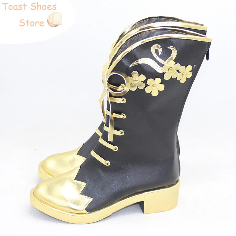 Game Twisted Wonderland Epel Felmier Cosplay Shoes Golden High Heel PU Shoes Halloween Carnival Boots Cosplay Costume Prop