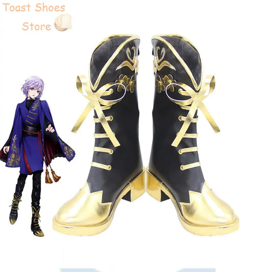 Game Twisted Wonderland Epel Felmier Cosplay Shoes Golden High Heel PU Shoes Halloween Carnival Boots Cosplay Costume Prop