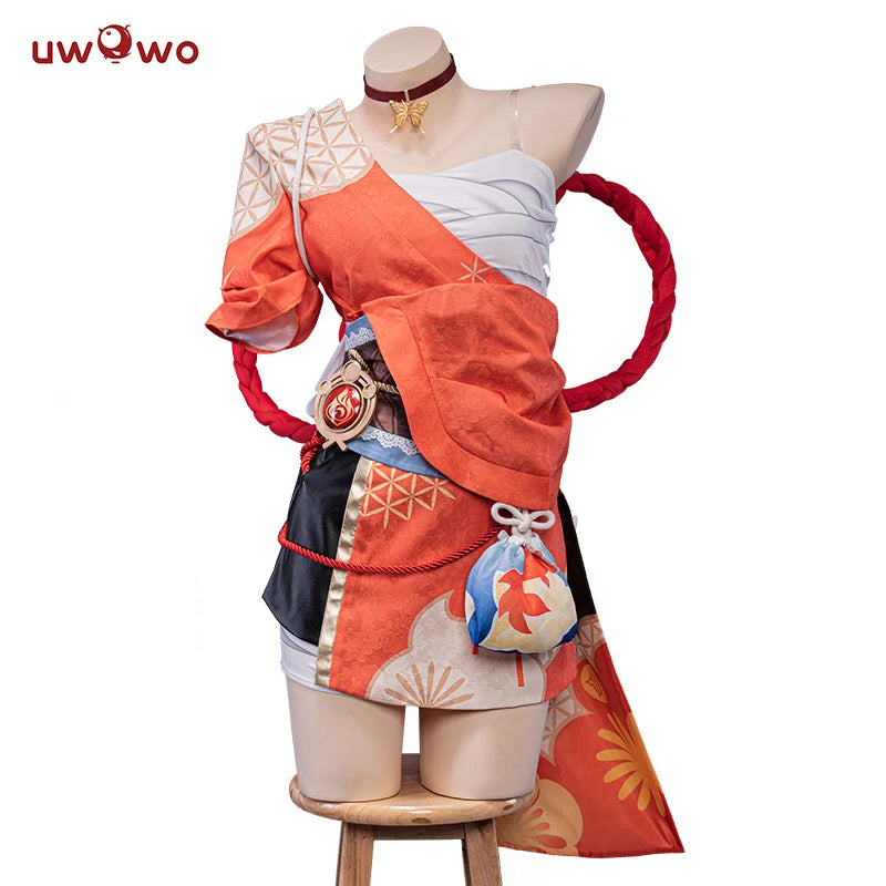 In Stock UWOWO Yoimiya Cosplay with Bow Game Genshin Impact Cosplay Female Fashion Battle Dress Halloween Costume Women Outfits