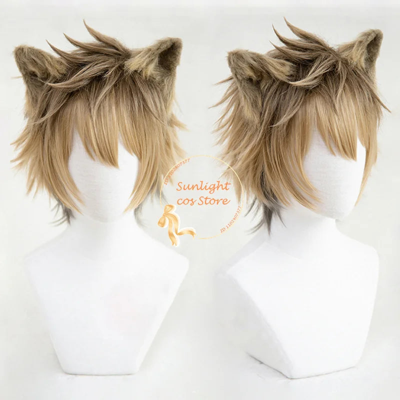 In Stock Anime Twisted Wonderland Ruggie Bucchi Cosplay Wig Short Linen Brown Wig Heat Resistant Synthetic Wigs Party + Wig Cap
