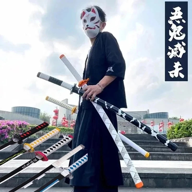 Demon Slayer Katana 104cm Tanjirou Zenitsu Wooden Sword Anime Ghost Killer Blunt Cosplay Props Weapon Model Kids Toy Ninja Blade